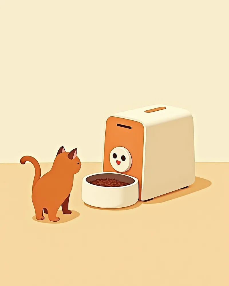 자동 급여기를 통해 사료를 받는 고양이