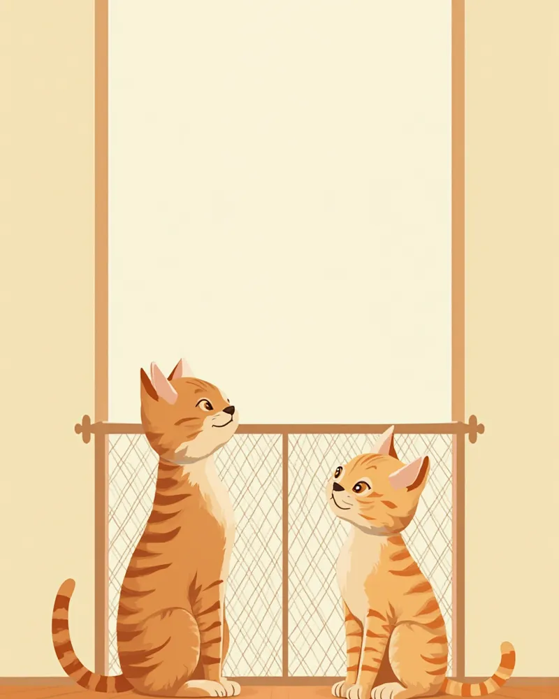 안전문 너머로 서로를 바라보는 두 고양이