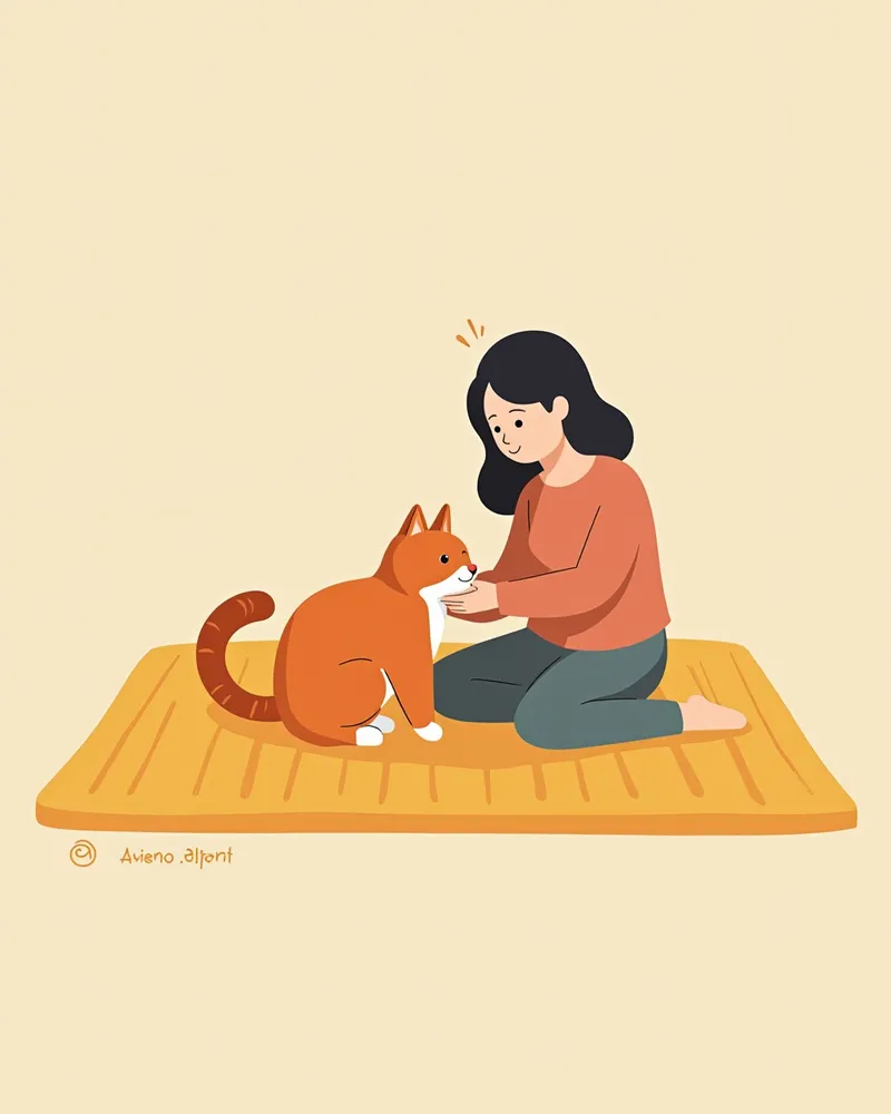보호자가 고양이를 돌보는 모습