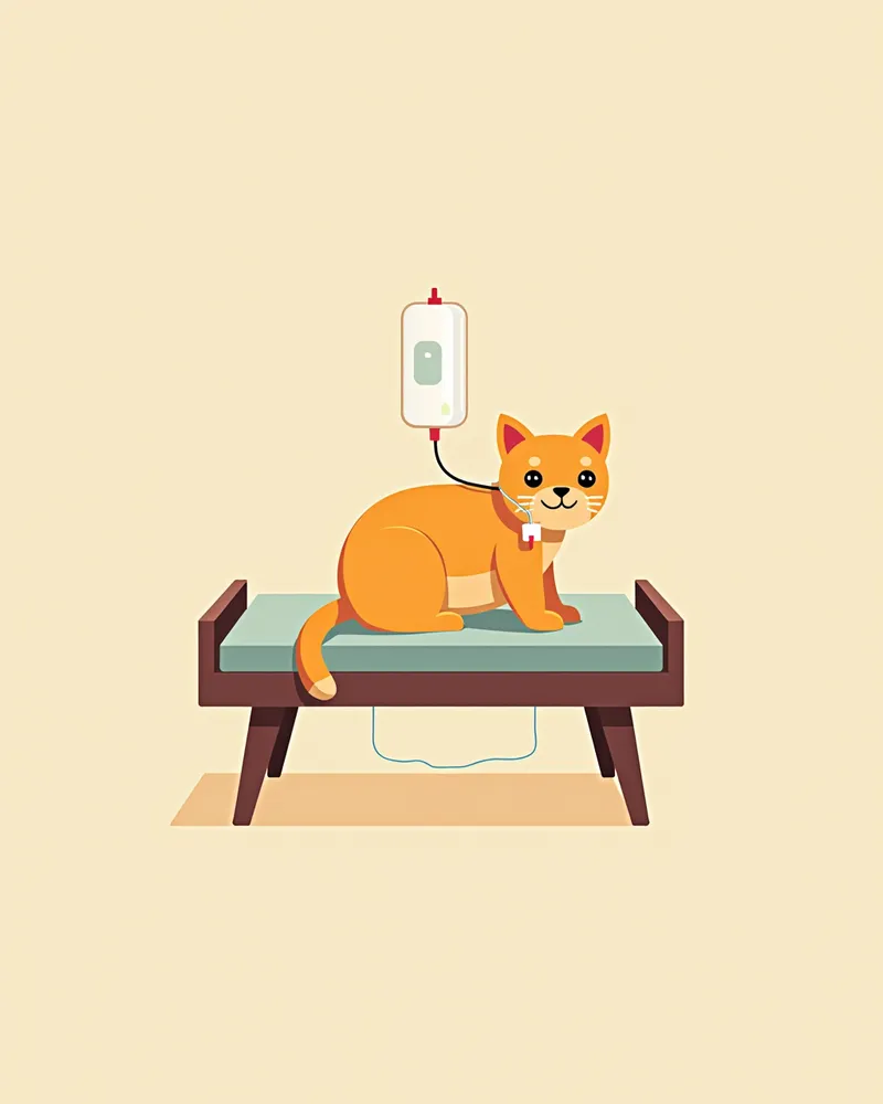 산소 공급과 정맥 주사 중인 고양이