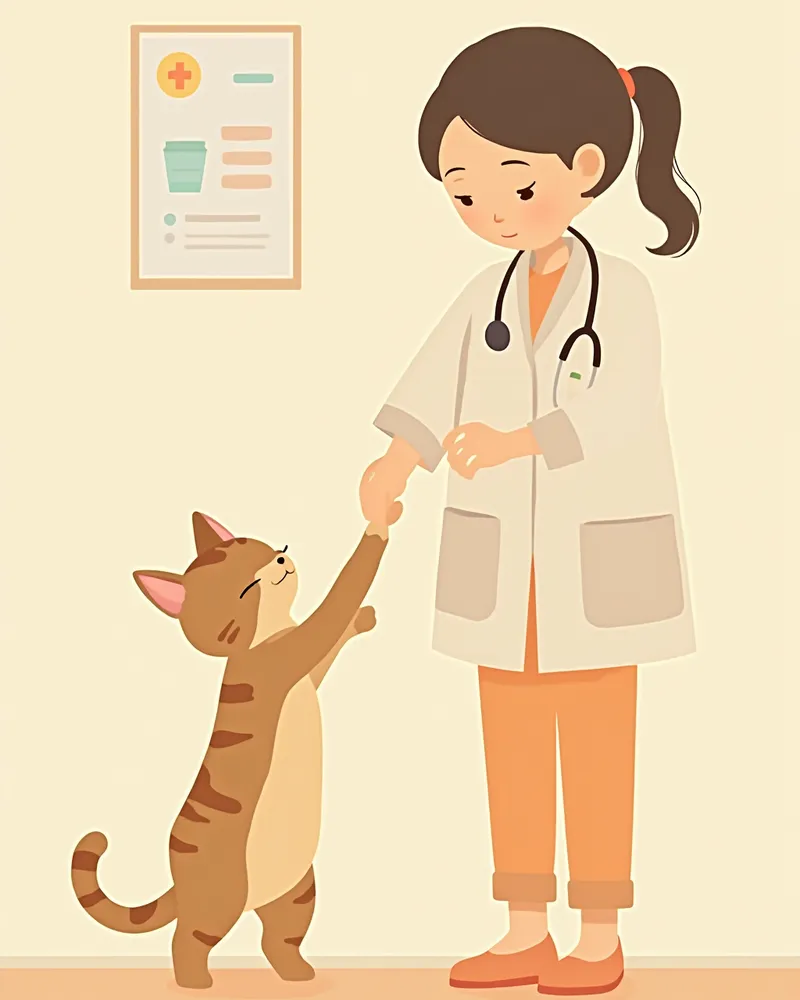 병원에서 발톱을 관리받는 고양이