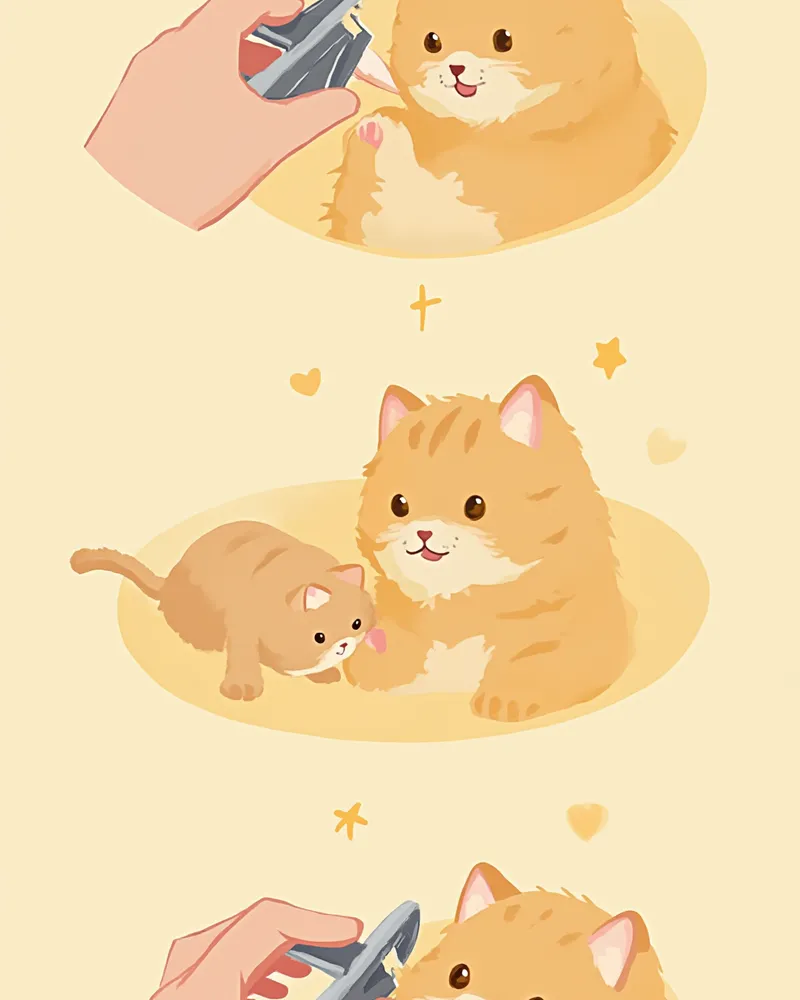 보호자가 고양이 발바닥 패드를 눌러 발톱을 꺼낸 뒤 길로틴형 깎이로 자르는 모습