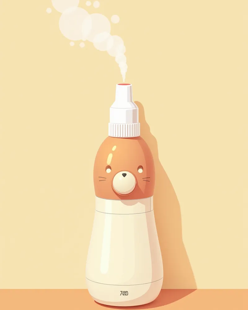 네뷸라이저 장치와 고양이 마스크의 근접 이미지