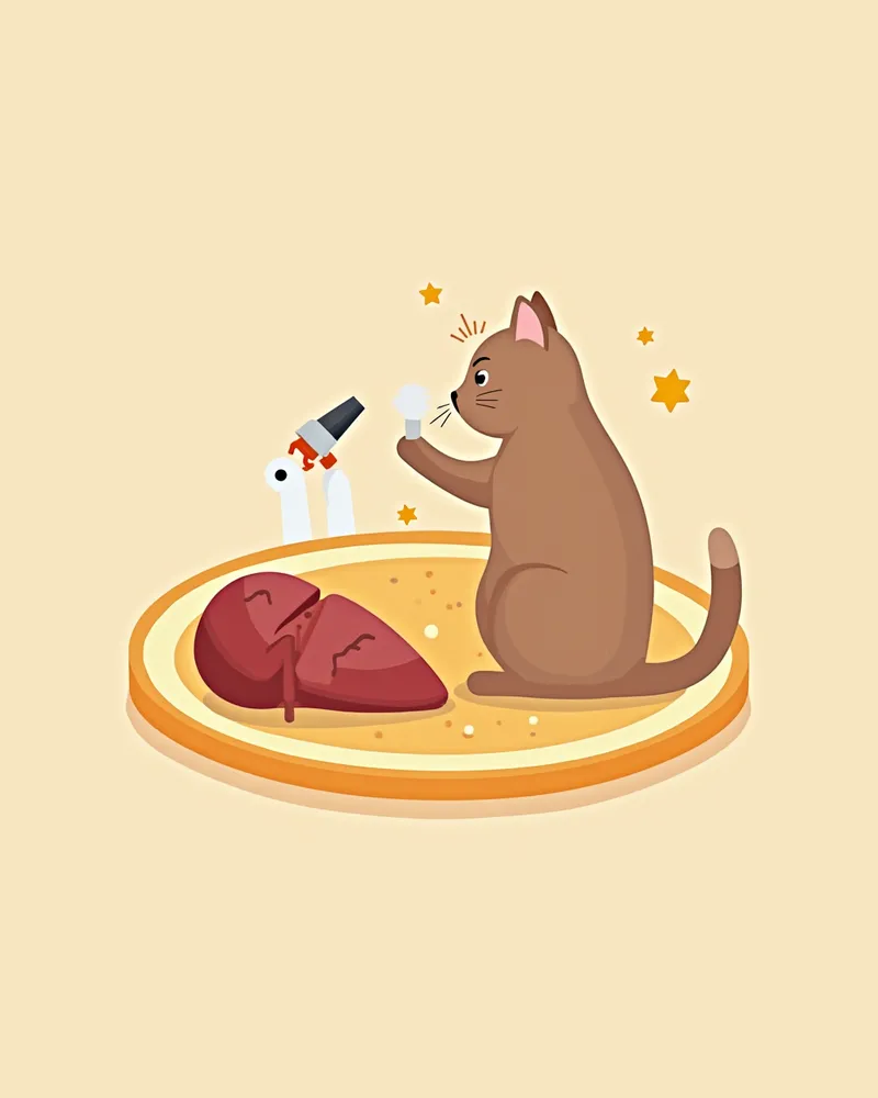 고양이와 인간 간의 간세포 차이를 보여주는 비교 일러스트