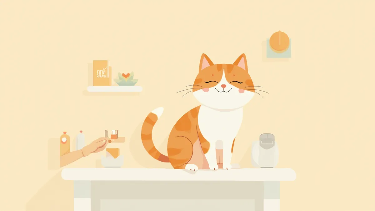 동물병원에서 검진을 받는 고양이 일러스트