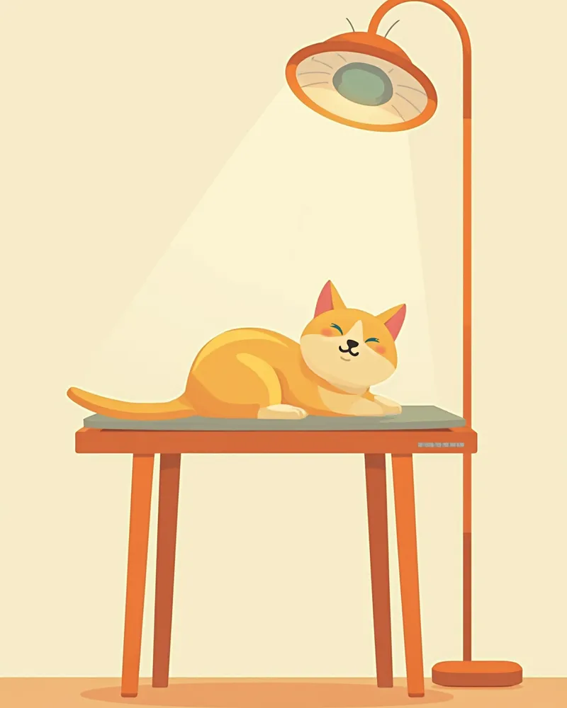 수술대 위에서 안정적으로 누워있는 고양이 일러스트