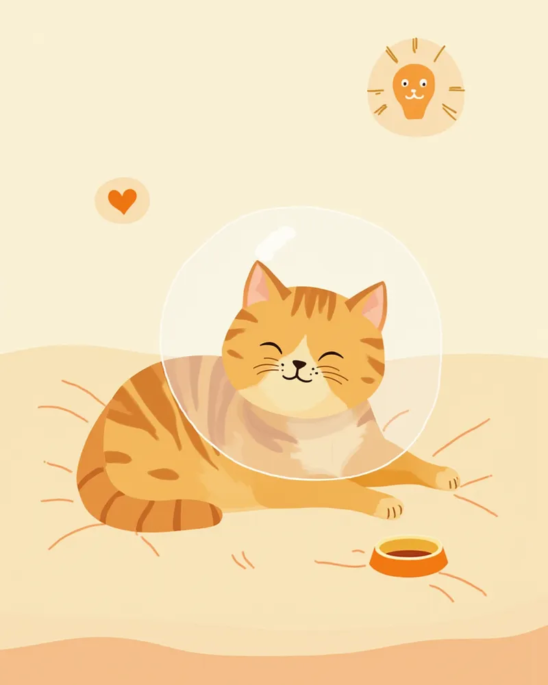 넥카라를 착용하고 집에서 회복 중인 고양이 일러스트