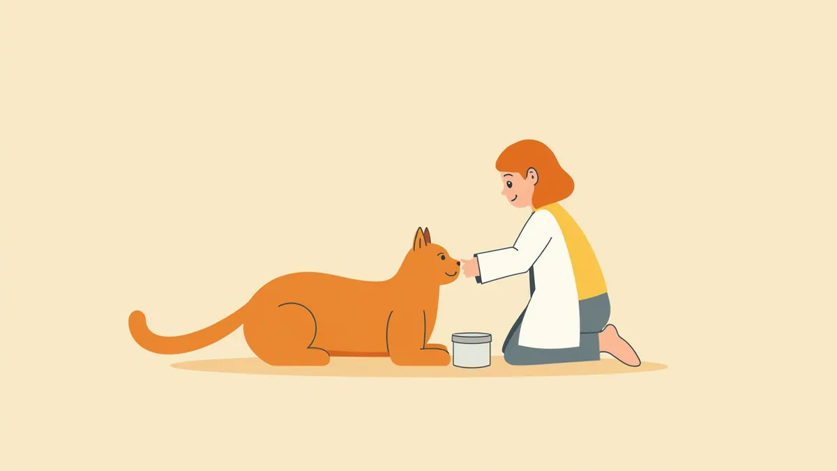 수의사가 고양이 영양에 대해 설명하는 모습