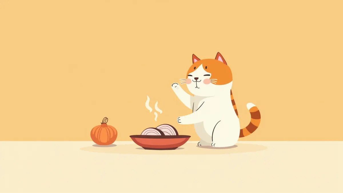 고양이 발과 양파가 있는 접시