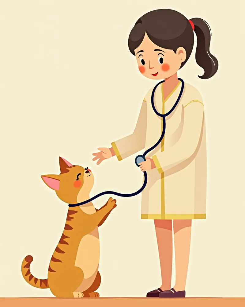 정기 검진에서 청진을 받고 있는 고양이