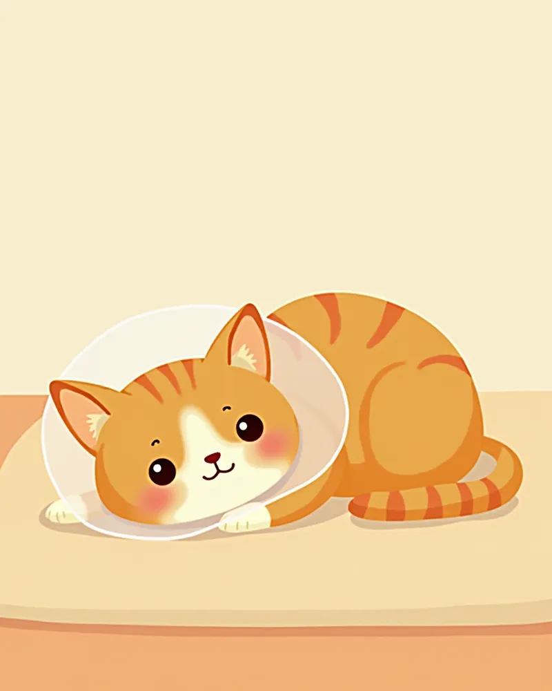 중성화 수술 후 회복 중인 고양이: 목에 목걸이 착용