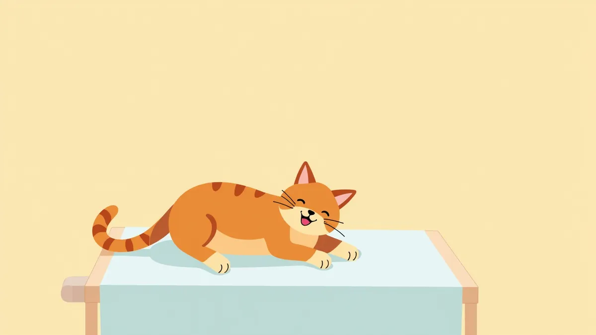 수의사 앞에서 조용히 있는 고양이, 입을 약간 벌린 모습