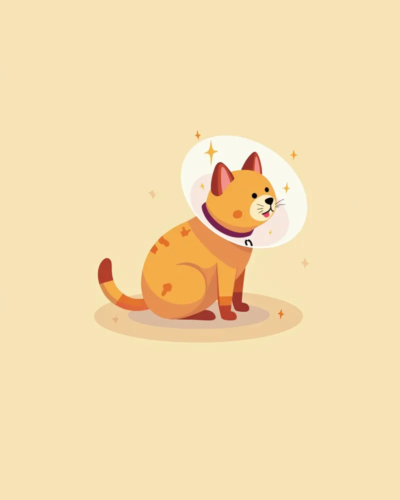 수술 후 회복 중인 고양이, 콘 컬러 착용