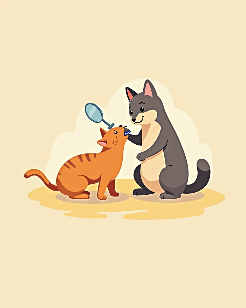 수의사가 고양이 입을 검사하는 모습