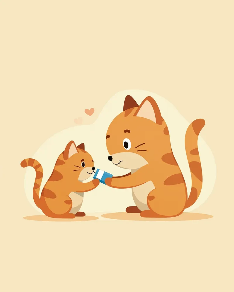 주인에게 약을 먹이는 고양이