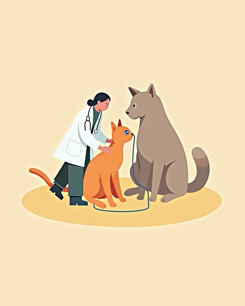 수의사가 내시경으로 고양이 입안을 검사하는 장면