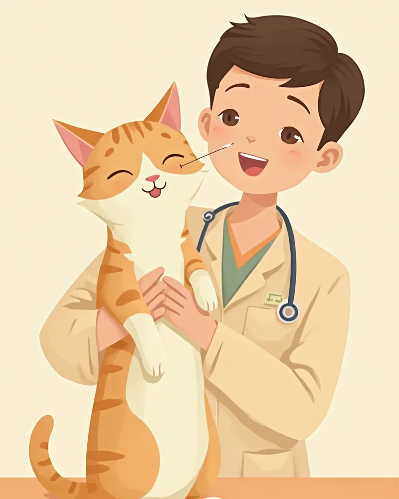 고양이에게 귀약을 넣어주는 수의사와 보호자