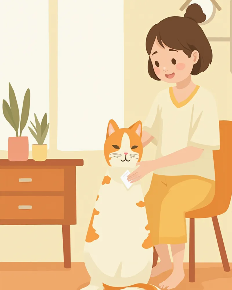 집에서 고양이 귀를 부드럽게 관리하는 보호자