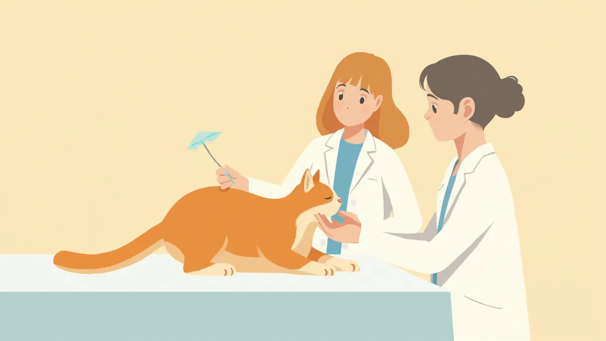 수의사가 고양이 잇몸창백 증상을 확인하는 모습