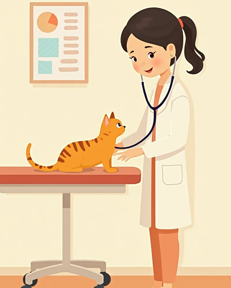 수의사가 고양이 심장 청진 검사를 하는 모습