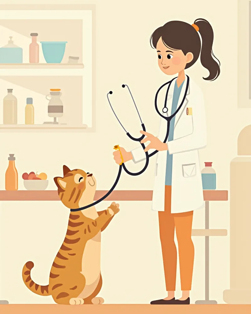 동물병원에서 수의사가 고양이를 진찰하는 모습