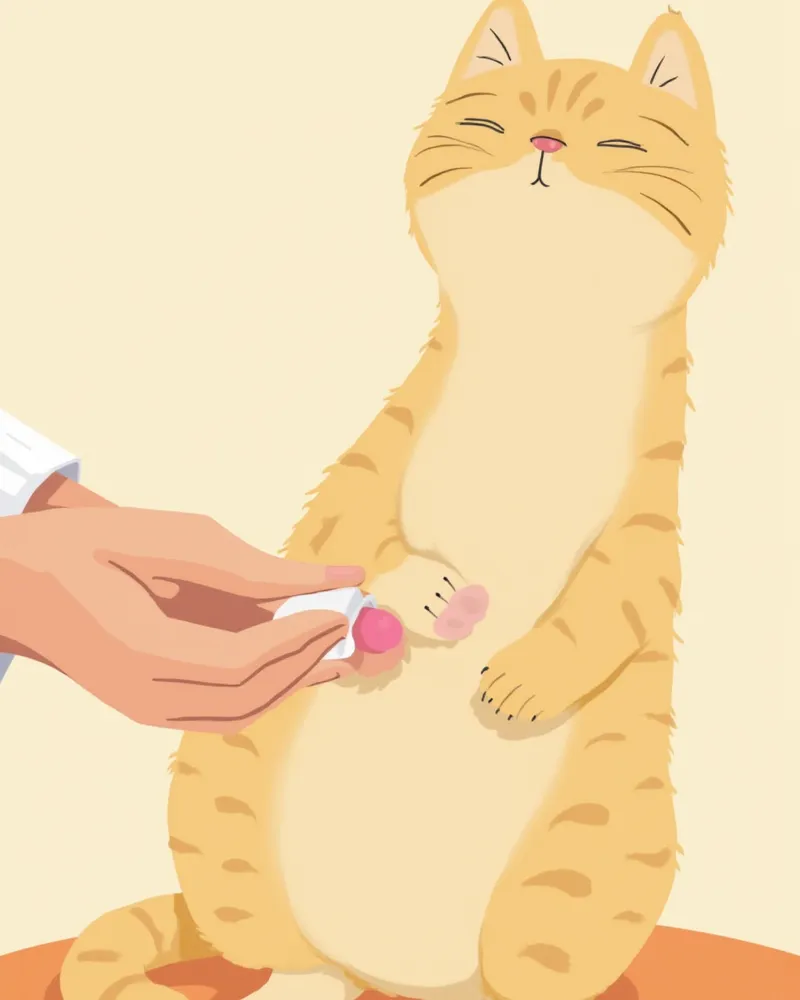 보호자가 고양이 발바닥에 보습 밤을 발라주는 모습