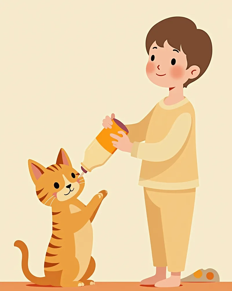 집에서 고양이 코 주변에 처방 연고를 발라주는 보호자