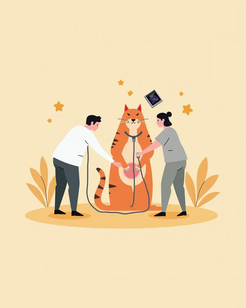 초음파로 요로 상태 확인 중인 고양이