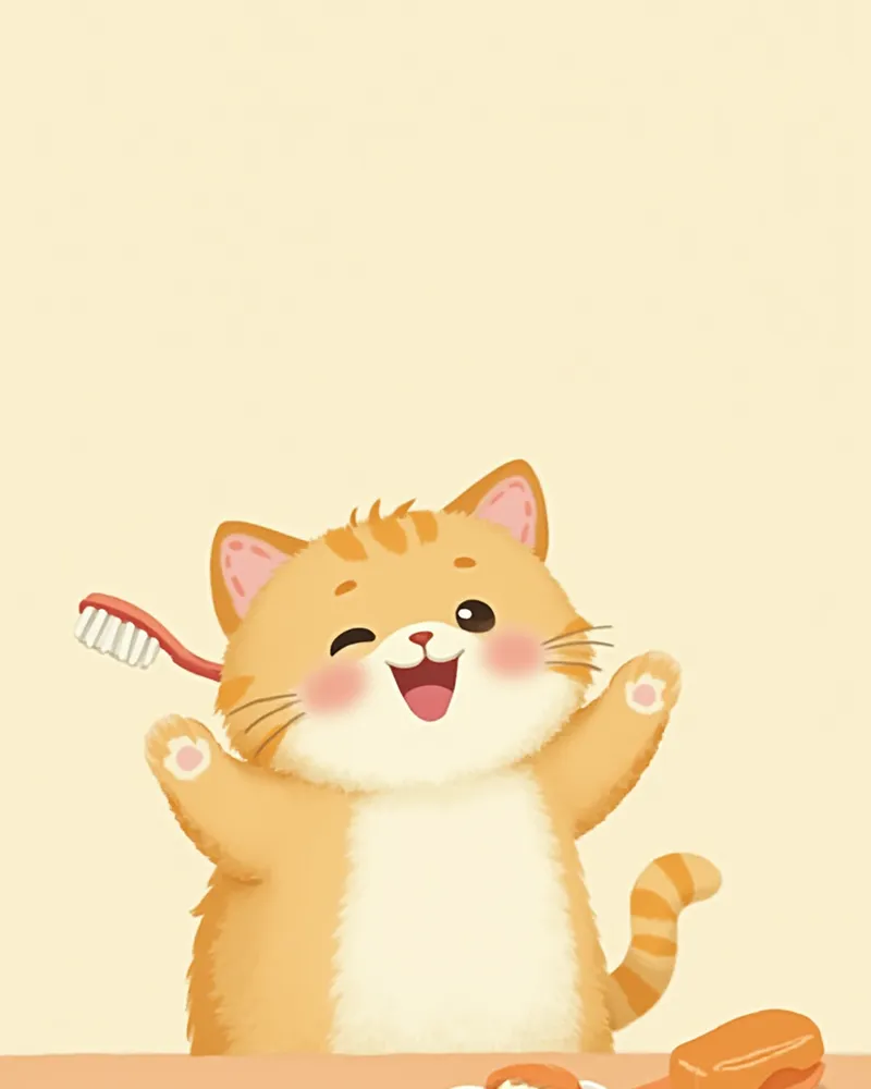 양치 도구와 함께 있는 고양이 일러스트