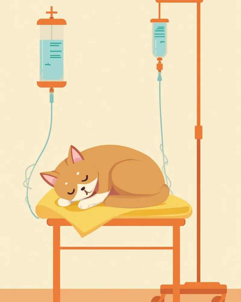 동물병원에서 수액을 맞고 있는 고양이