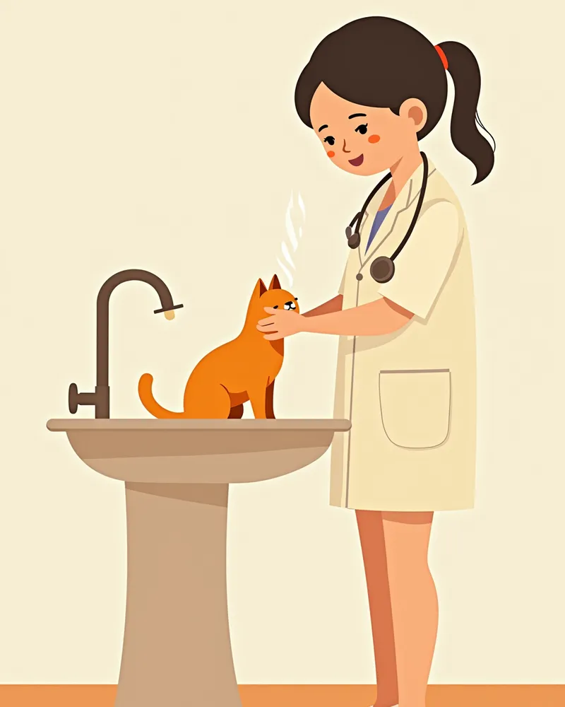 동물병원에서 세척 처치를 받는 고양이
