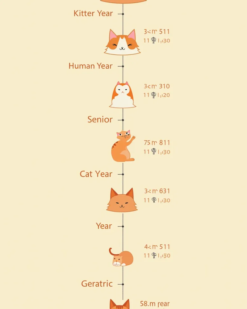 고양이 연령과 인간 연령의 비교 시간선 그래픽