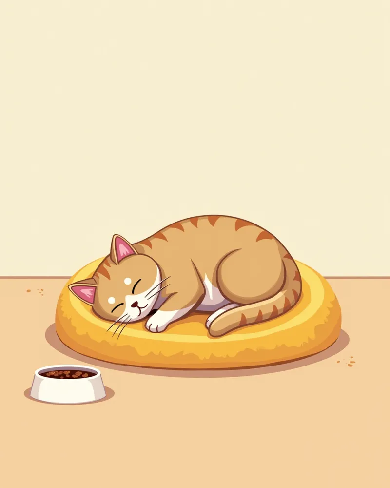 노년 고양이가 따뜻한 고양이 침대에서 편안히 쉬고 있는 이미지