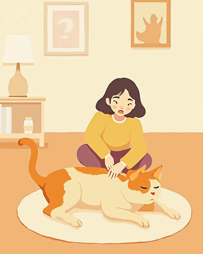 고양이 복부를 살피는 보호자