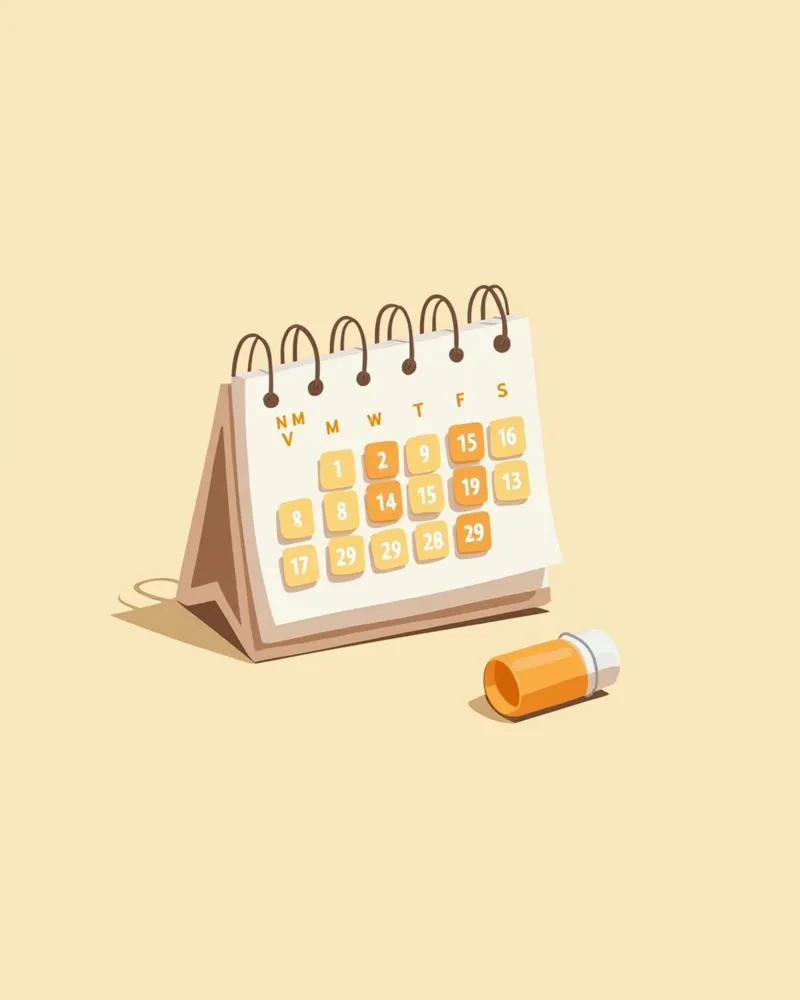 약 복용 일정을 기록한 캘린더와 약병