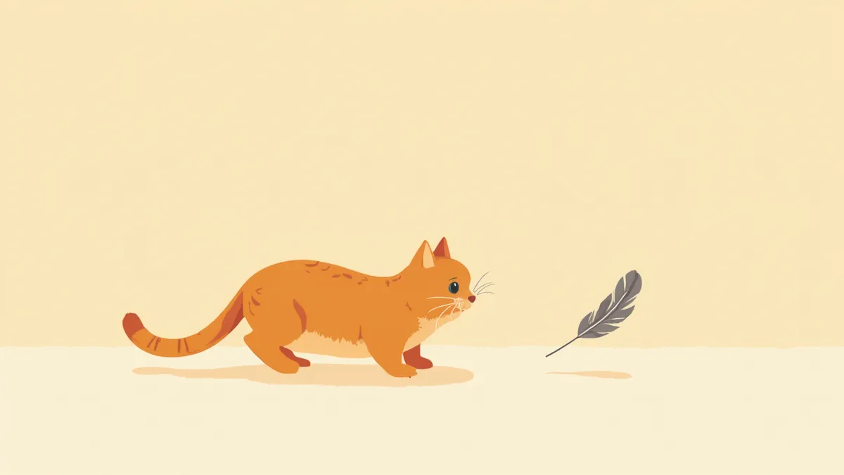 사냥 자세로 깃털 장난감을 응시하는 고양이