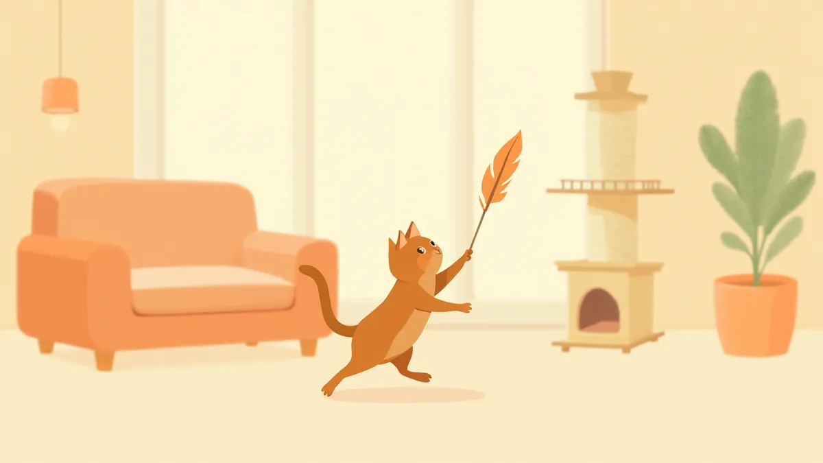 깃털 낚싯대로 놀아주는 집사와 고양이