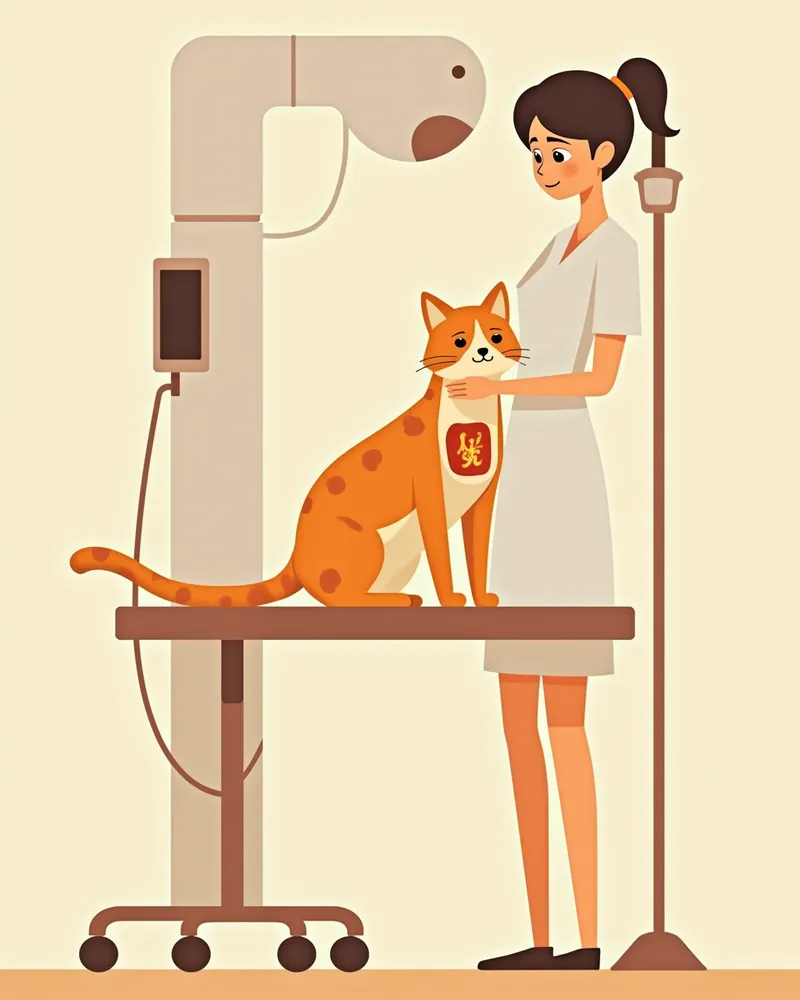 고양이 흉수 진단을 위한 흉부 X-ray 촬영 장면