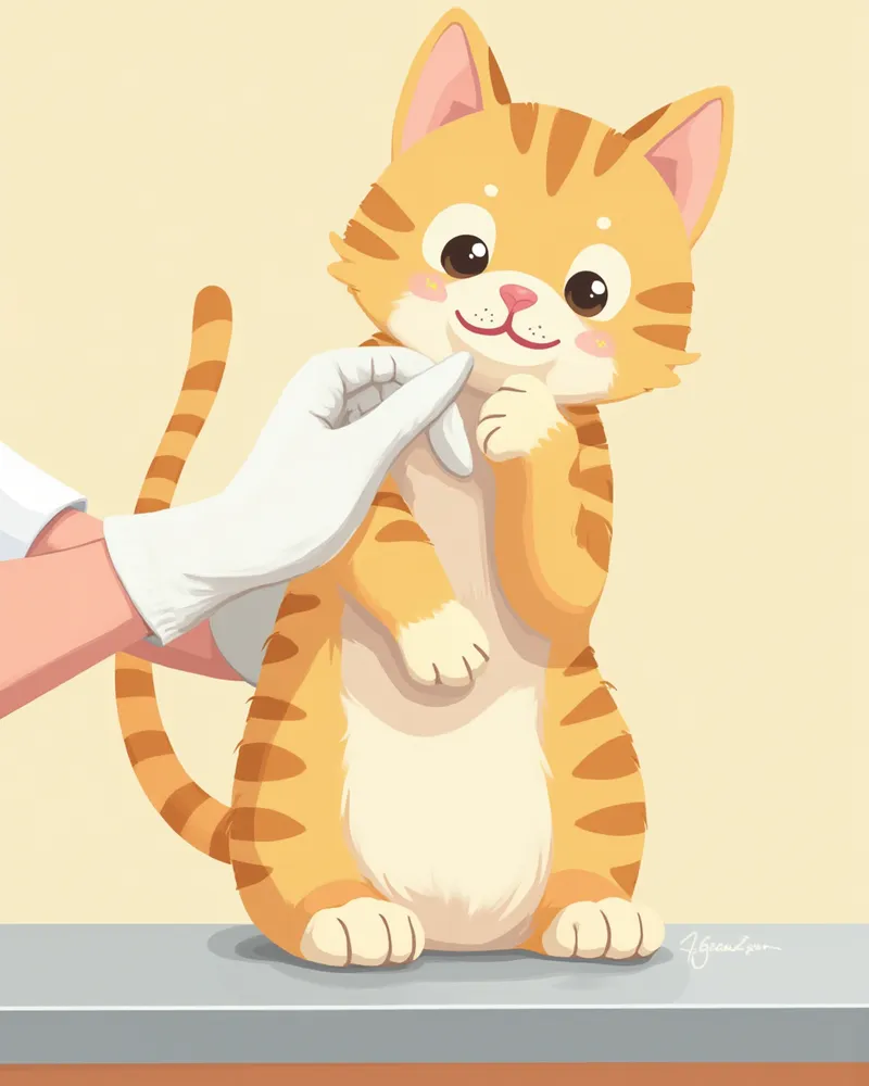 수의사가 고양이 앞발 관절 부종을 촉진 검사하는 모습