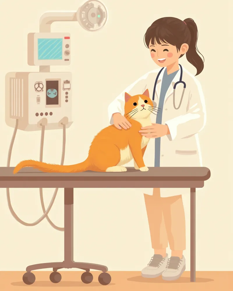 동물병원에서 고양이 복부 초음파 검사 진행