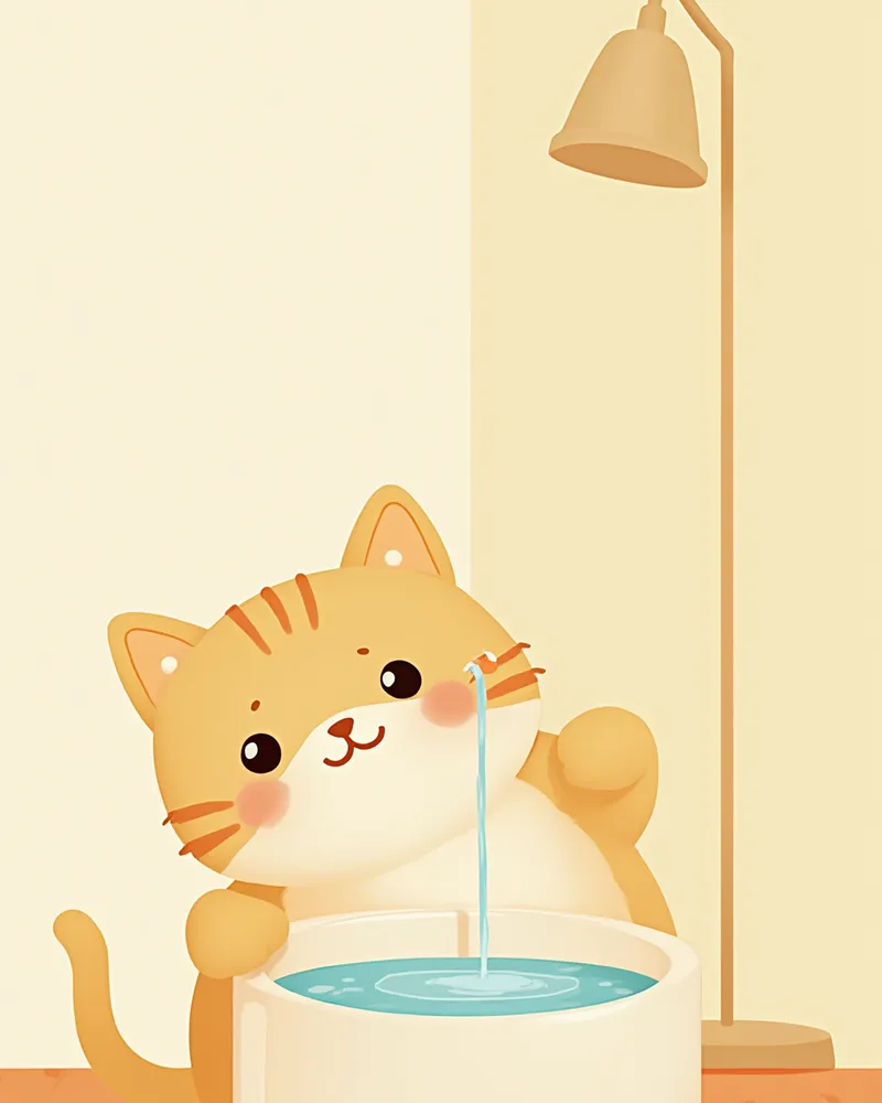 고양이 충분한 수분 섭취 — 급수기로 물 마시는 고양이