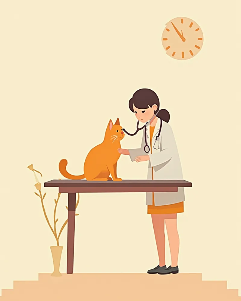 장모종 고양이를 진료하는 수의사