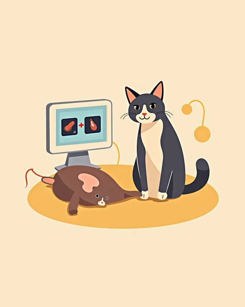 고양이 문맥 고혈압 진단을 위한 복부 초음파 검사 장면