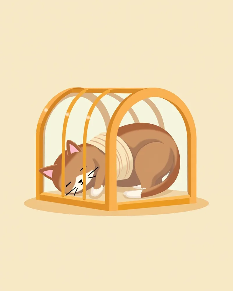 수술 후 회복 중인 고양이의 모습