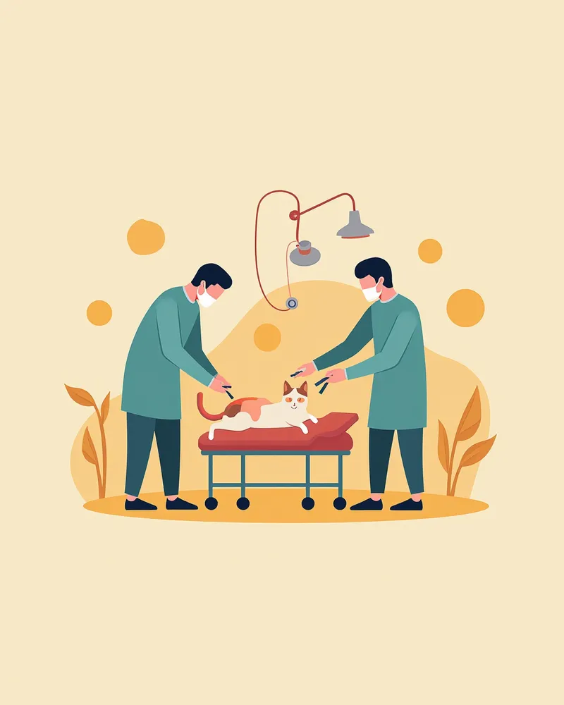 수술 중인 고양이, 수의사가 문맥전신단락을 막는 수술을 진행 중