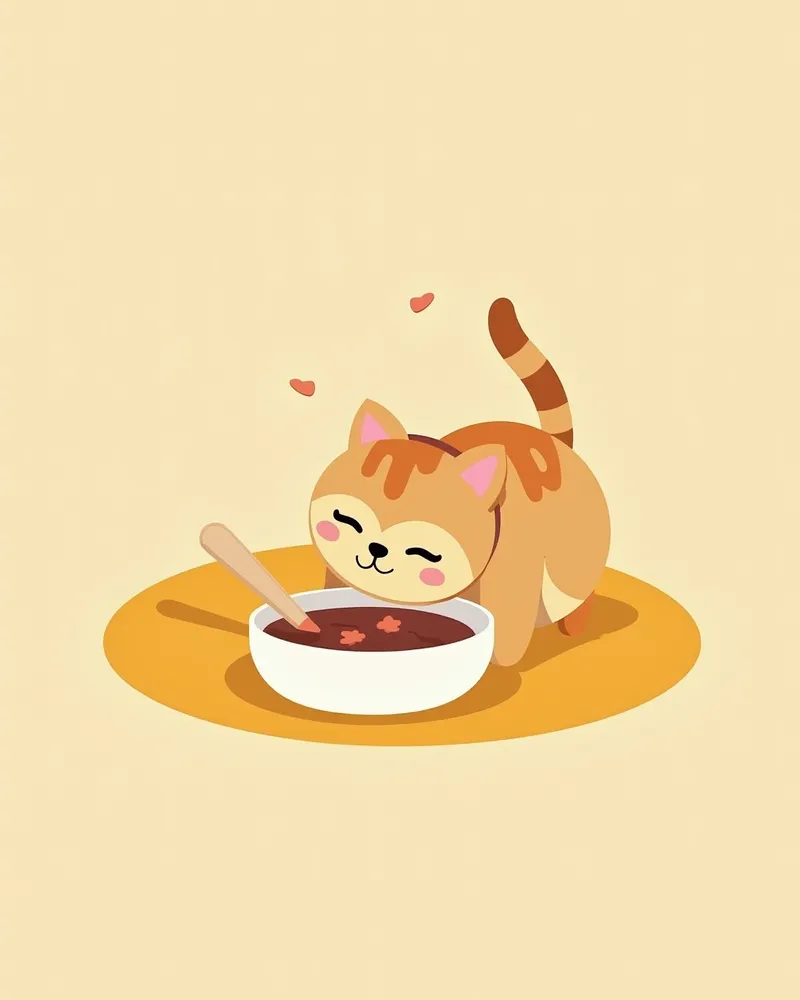 고양이 발치 후 부드러운 음식을 먹는 모습