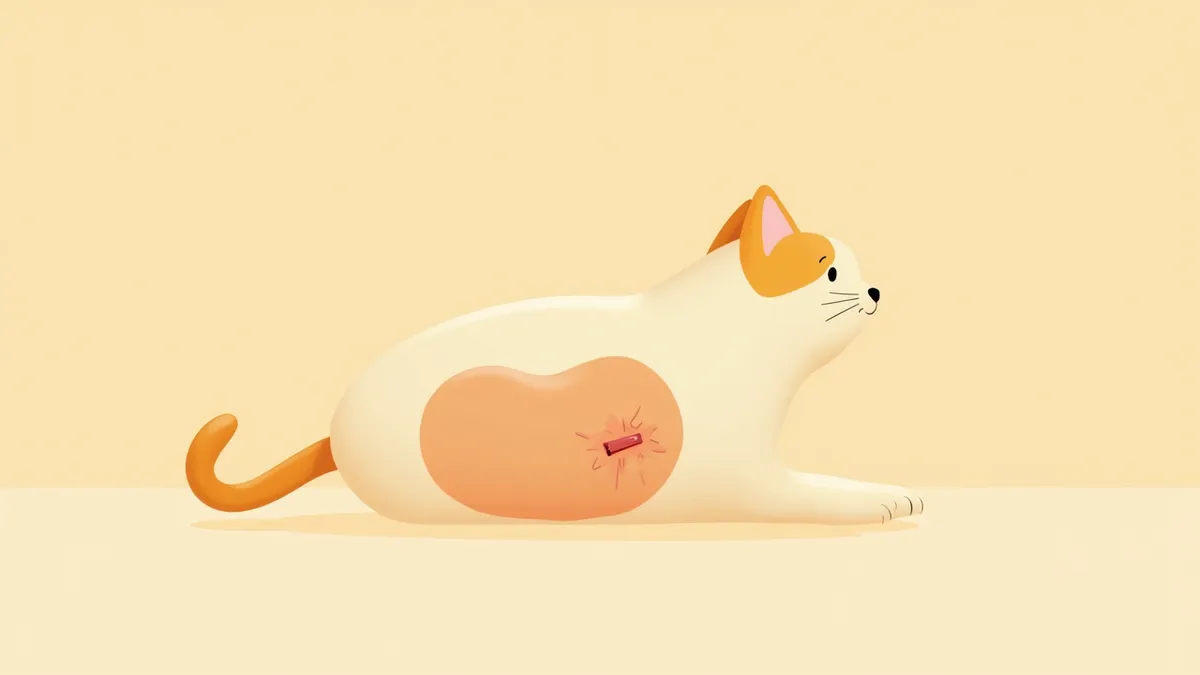중성화 수술 후 회복 중인 고양이 배부