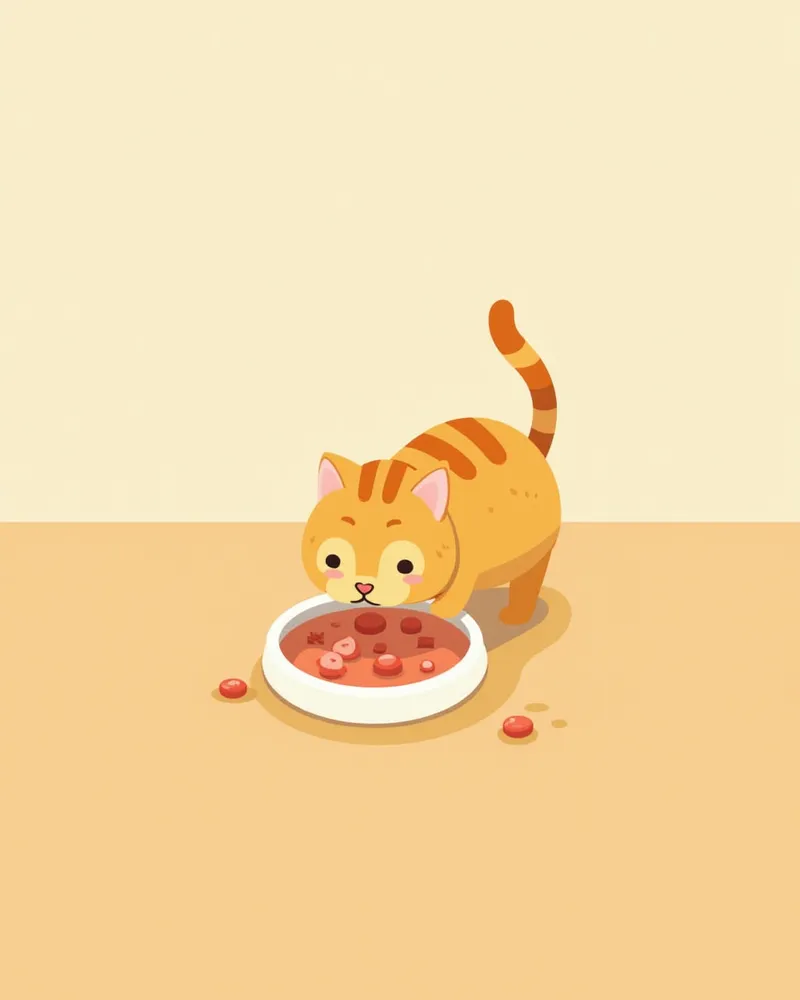 회복 중 소량씩 식사하는 고양이