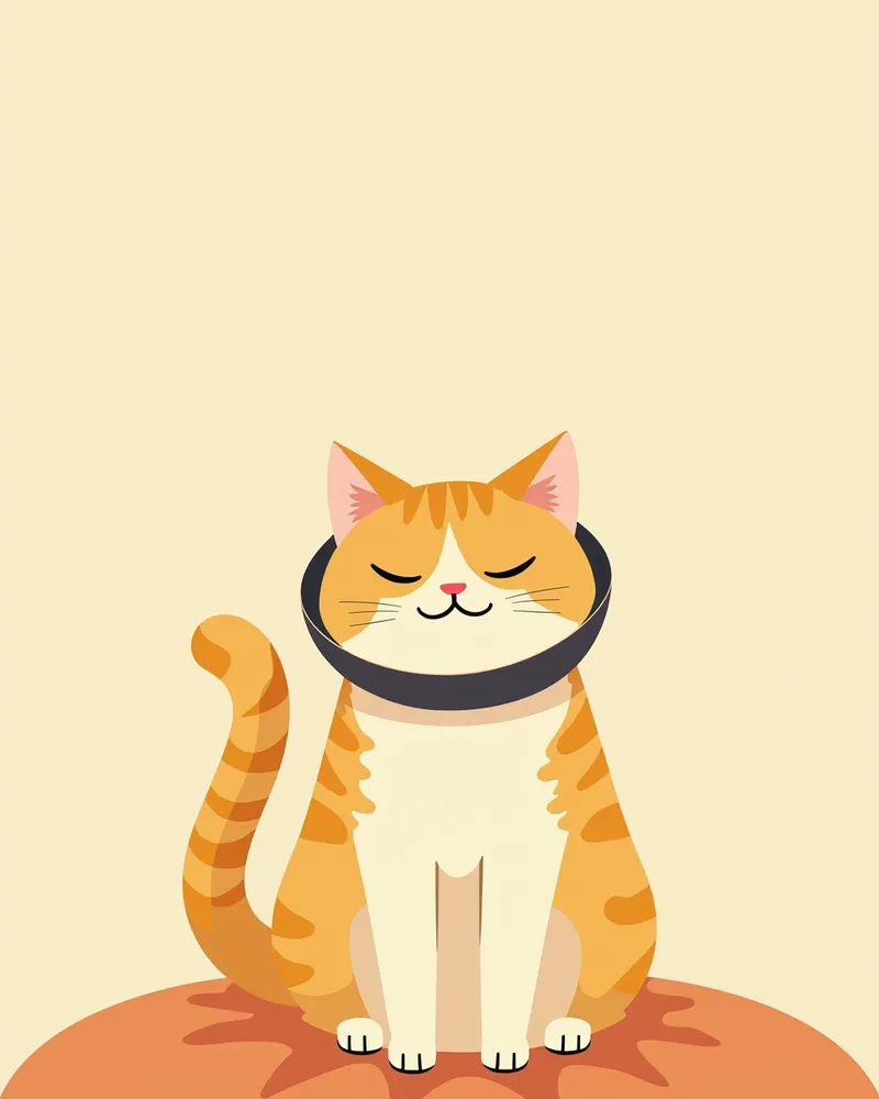 넥칼라를 착용하고 회복 중인 고양이