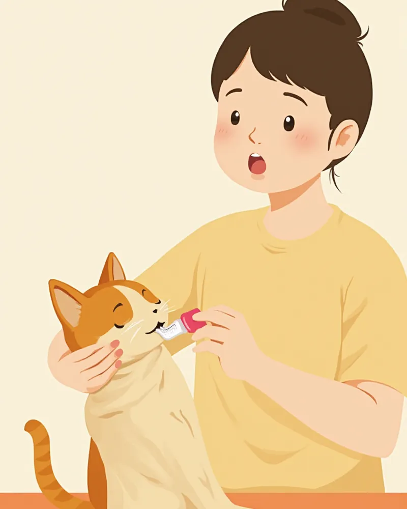 고양이에게 처방약을 먹이는 보호자